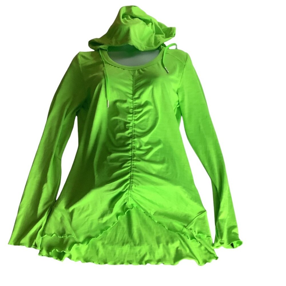 Calvin Klein Performance Quick Dry‎ Womens Green Hooded Long Sleeve Ruched Top M
